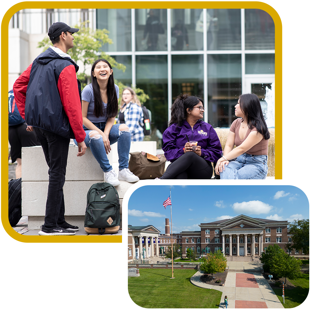 Multiple images of students on campus.